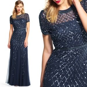 Adrianna Papell Cap Sleeve Beaded Gown 